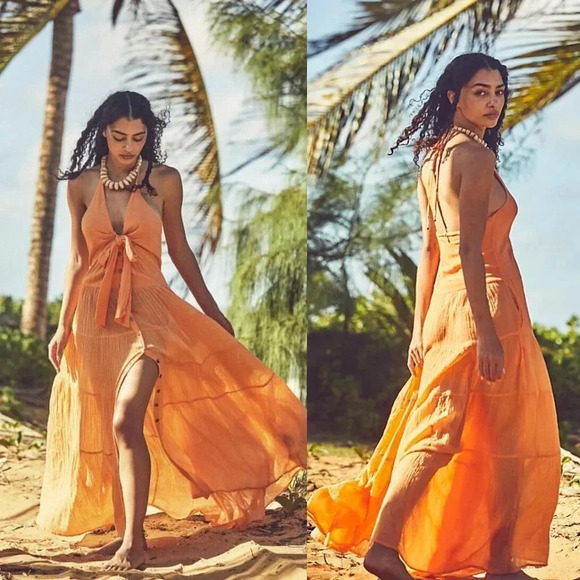 Free People Endless Summer A Little Extra Maxi Dress Papaya Size Small NWOT $128 - Picture 1 of 10